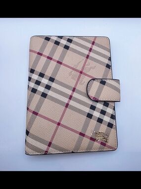 Fashion Check Leather Notebook Cover - Beige Red Black